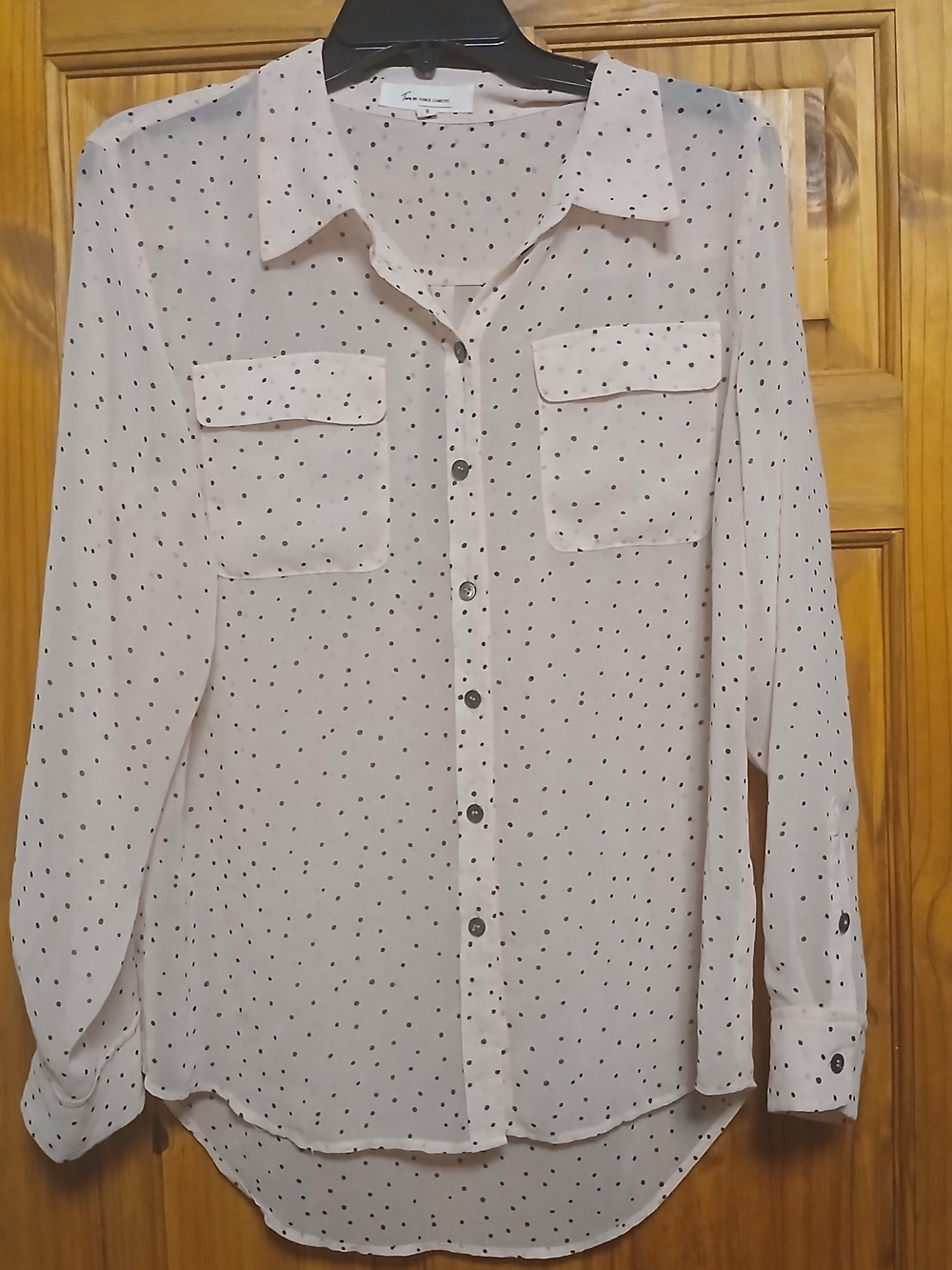 Two by Vince Camuto Blush Pink Polka Dot Button-Down Blouse